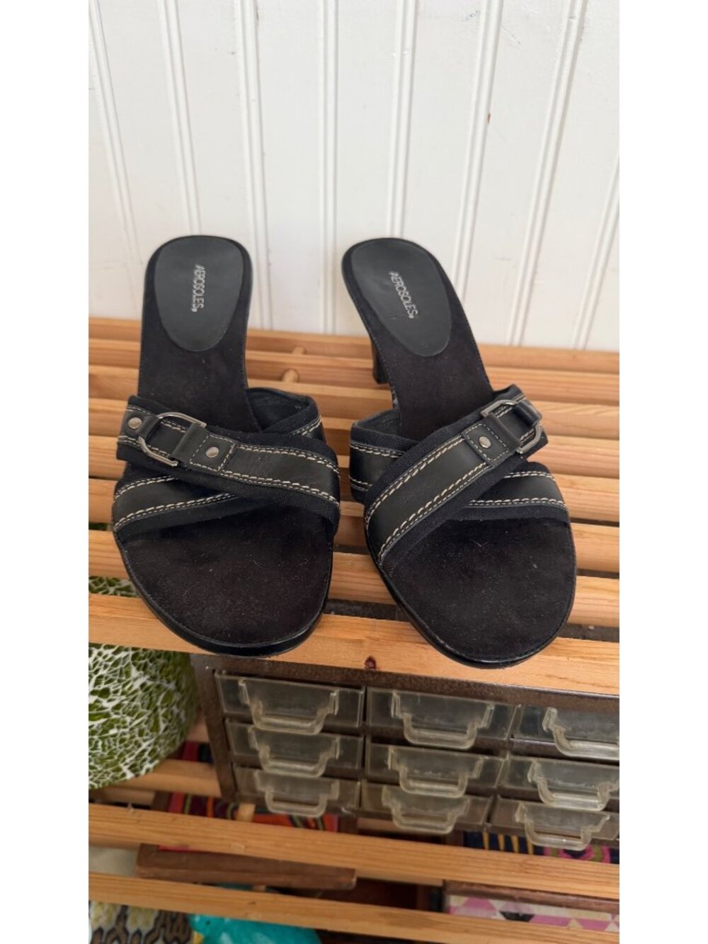 Aerosoles Black kitten Heeled Sandals With Buckle Detail Womens Size 10